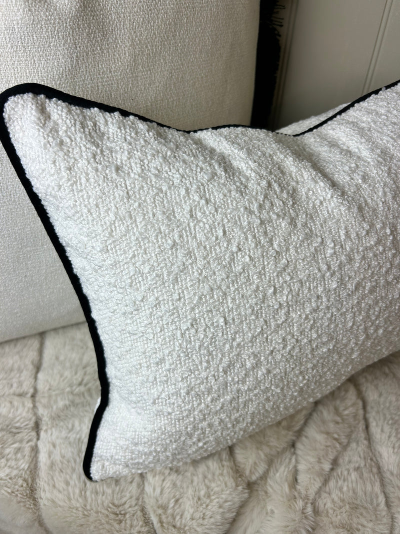 Luca white cream black Boucle Weave Rectangular Cushion 30cm x 40cm