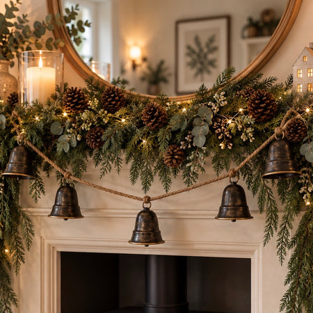 Pewter Black Bell Garland on rope, 137cm