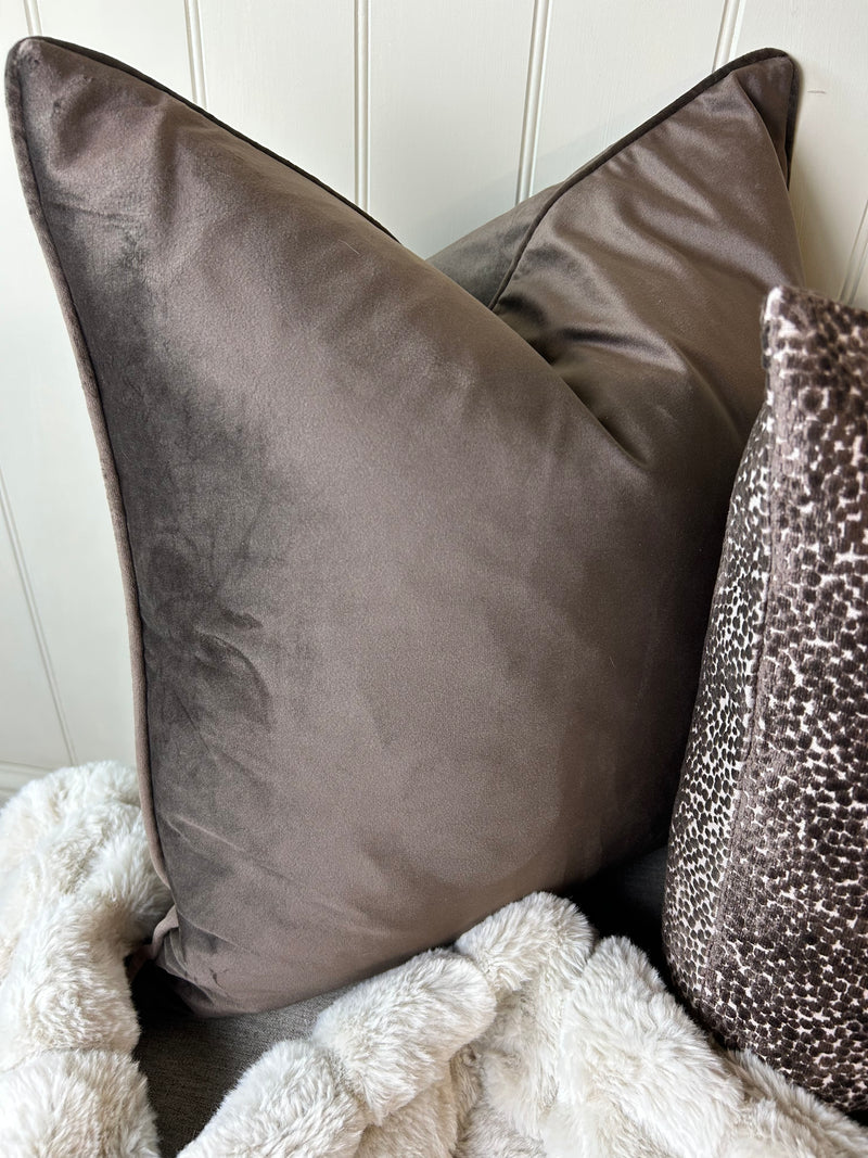 Large luxe chocolate brown velvet premium cushion 50cm