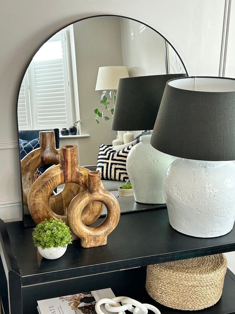 Black arched top metal mirror