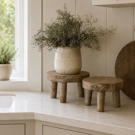 Wooden taller round tray bench display riser