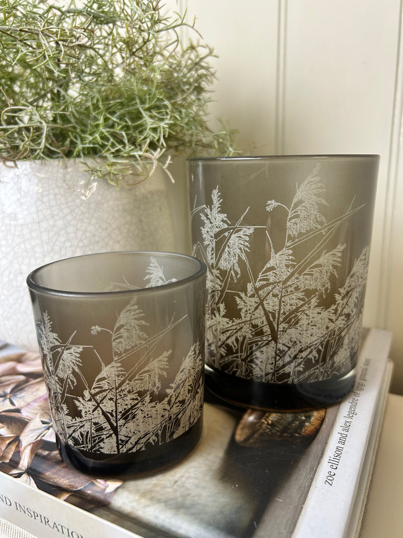Brown grass leaf detail candle holder 2 sizes