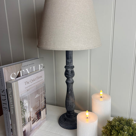 Black charcoal Ravenna Column Table Lamp With Linen Shade