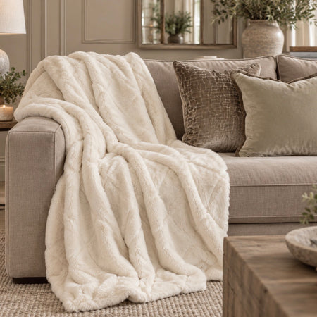 Neutral off white empress ribbed fur throw