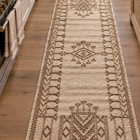 Beautiful handmade embroidered rug mat long runner natural brown taupe beige 70x200