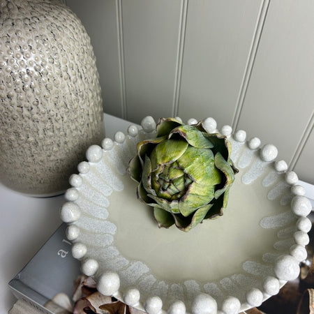 White ceramic dripped effect bobble bowl