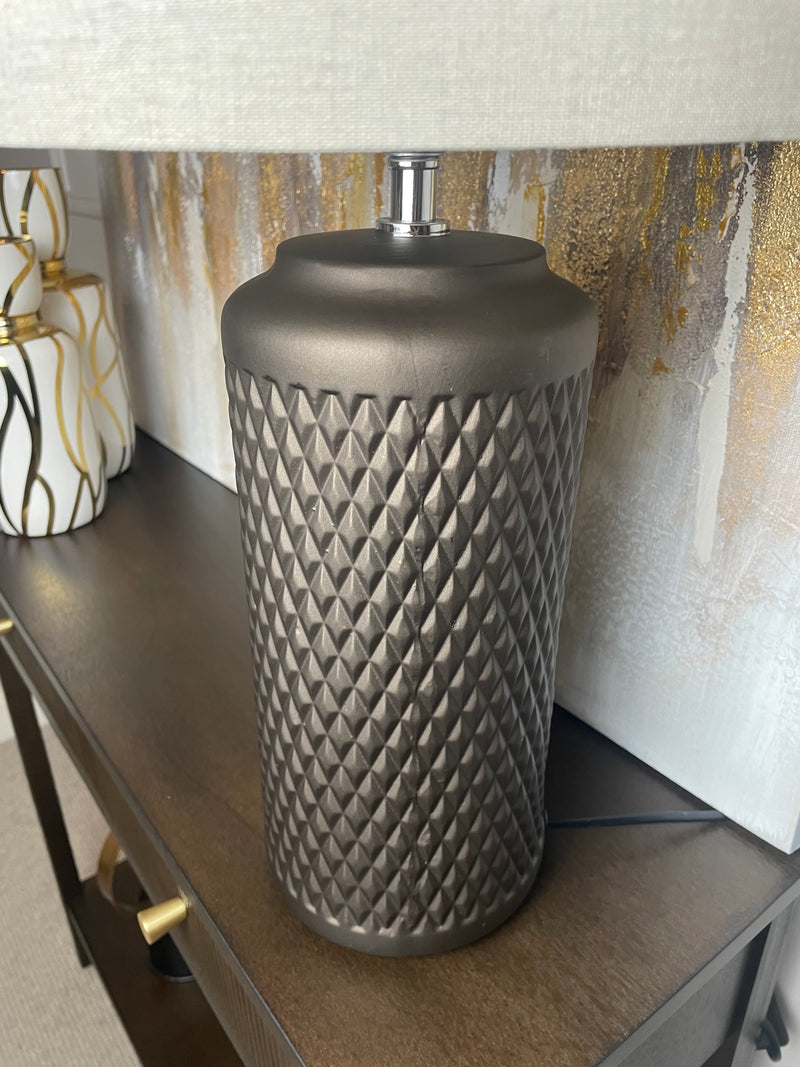 Patterned Brown bronze Ceramic Lamp with Linen Shade