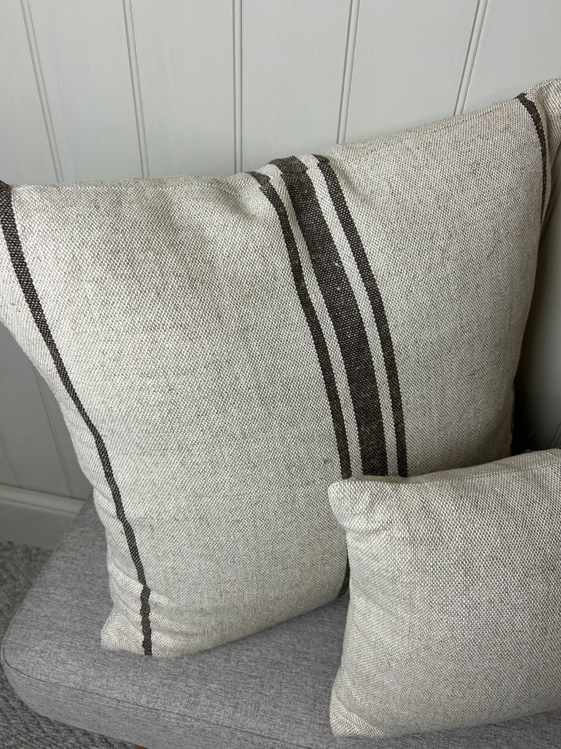 Windrush brown linen natural stripe cushion 50cm