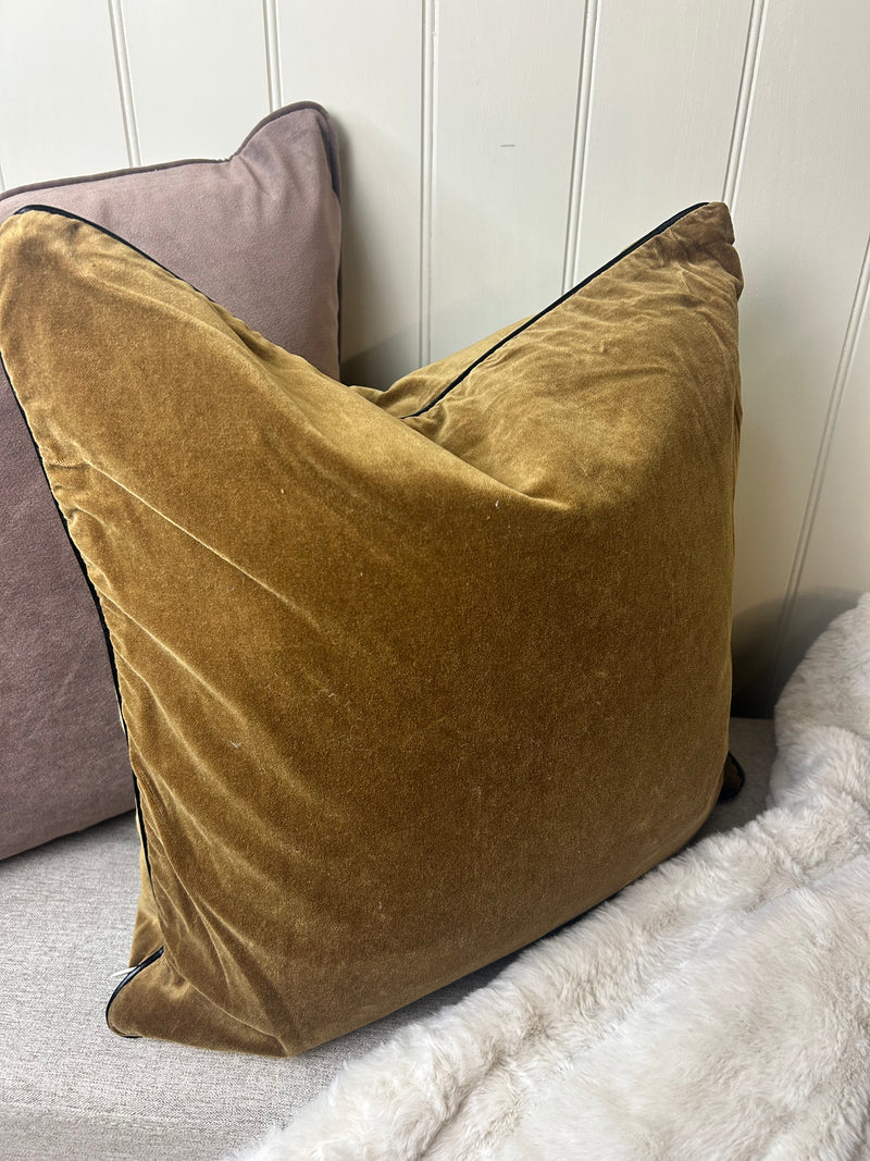 Tobacco dark ochre Velvet Cushion dark trim 40cm Feather Filled