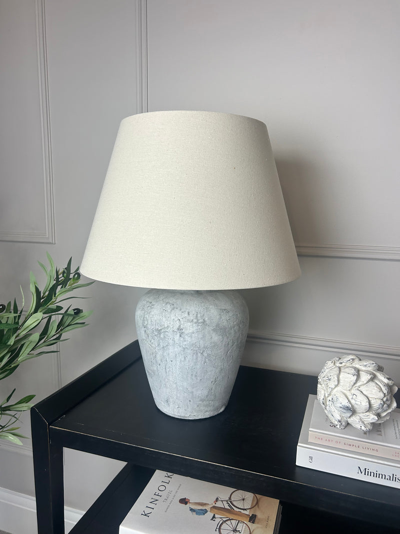 Darcy stone rustic lamp with linen shade
