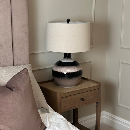 Sepia brown bronze ombre glass lamp with linen shade