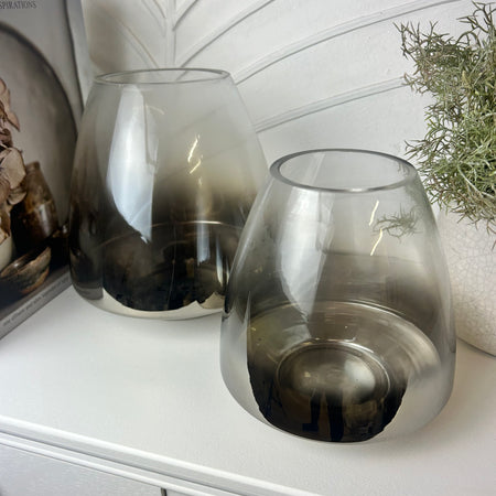 Pewter bronze brown Ombré Glass Hurricane Candle Holder 2 Sizes