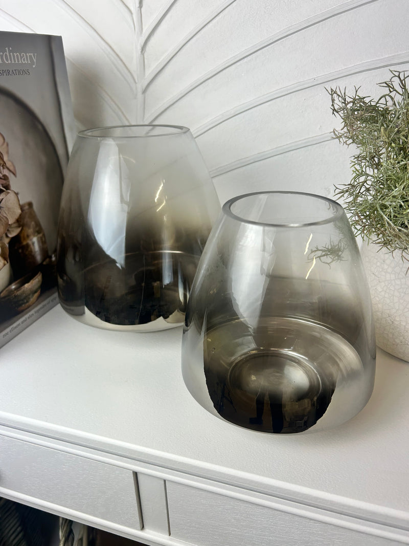 Pewter bronze brown Ombré Glass Hurricane Candle Holder 2 Sizes