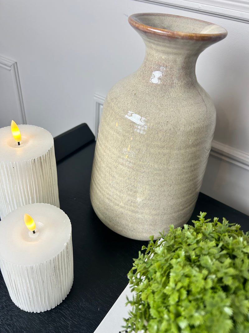 Ceramic textured neutral brown bottle squat and tall vase 2 sizes