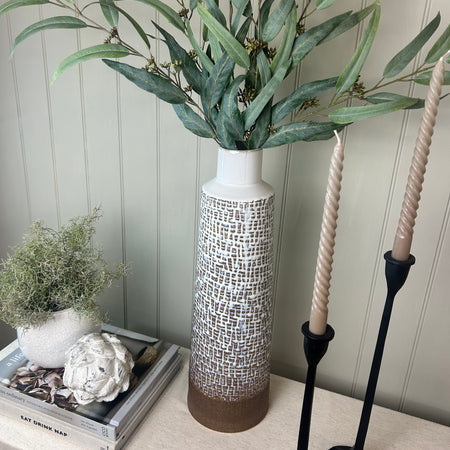 White Brown Aztec Tall Two Tone Vase