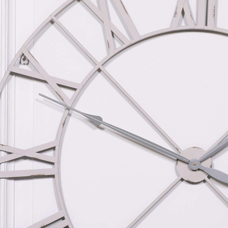 Huge distressed off white wall clock 122cm