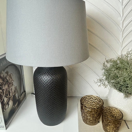 Black textured ceramic lamp with shade