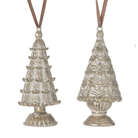 Gold hanging etched Christmas tree 10cm mixed