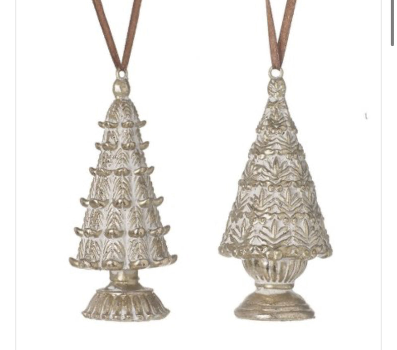 Gold hanging etched Christmas tree 10cm mixed