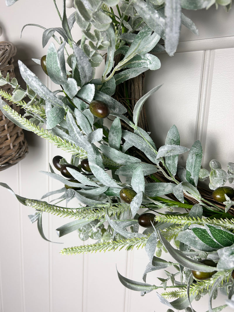 Large mixed foliage and olive wreath 60cm