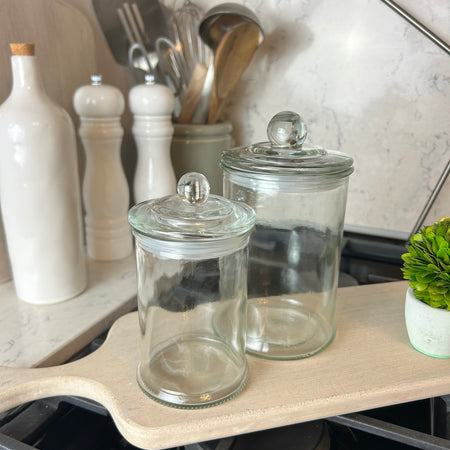Glass lidded storage jar 2 sizes
