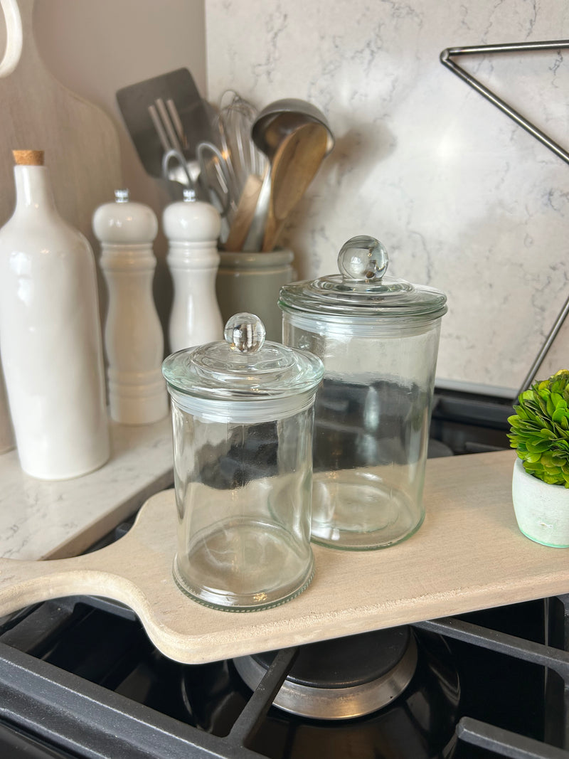 Glass lidded storage jar 2 sizes