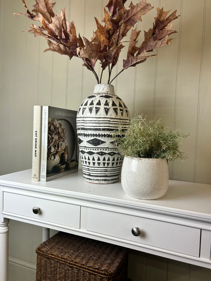 Rustic cream and brown tribal monochrome vase