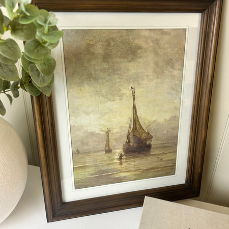 Dark framed wood ship print picture 2 styles