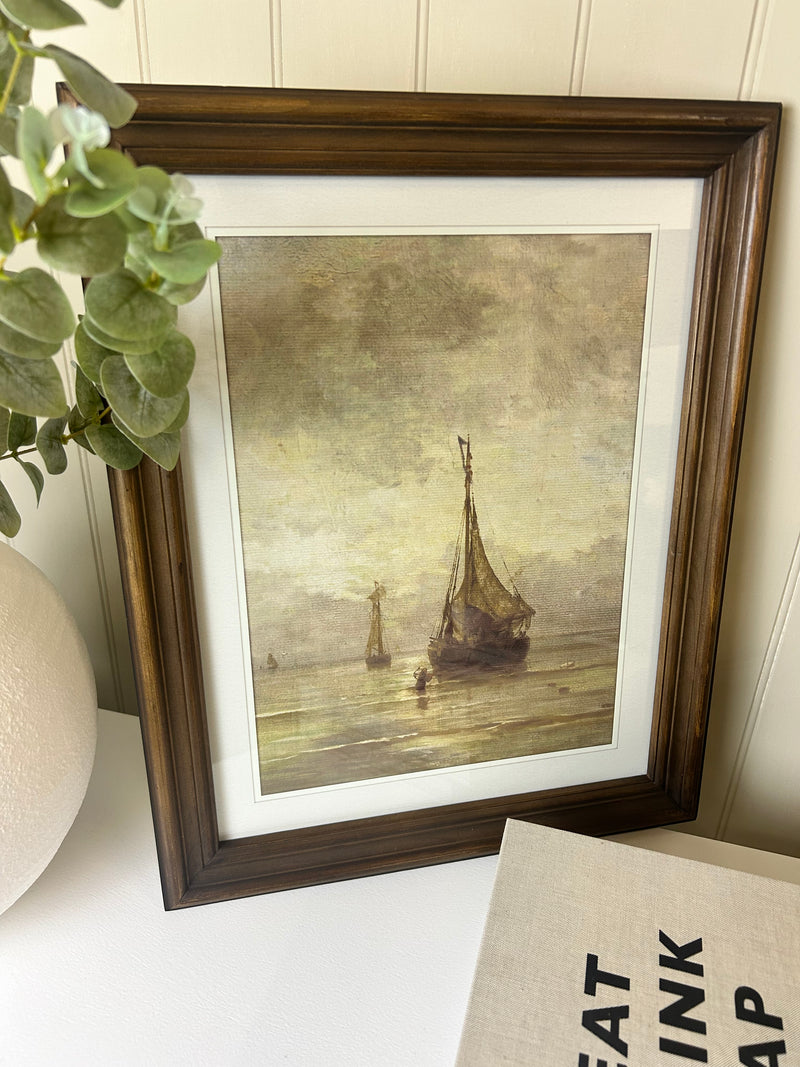 Dark framed wood ship print picture 2 styles