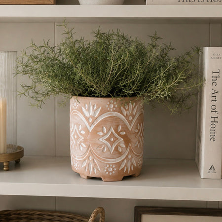 Patterned terracotta plant pot