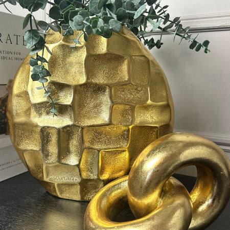 Large Gold metal textured vase 34cm