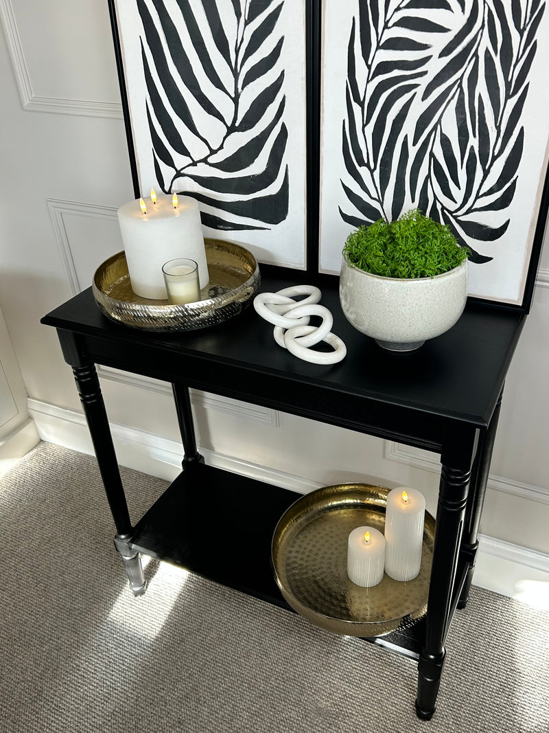 Black rectangular turned leg console table