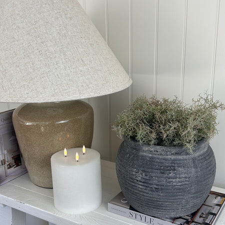 Large charcoal ribbed planter bowl