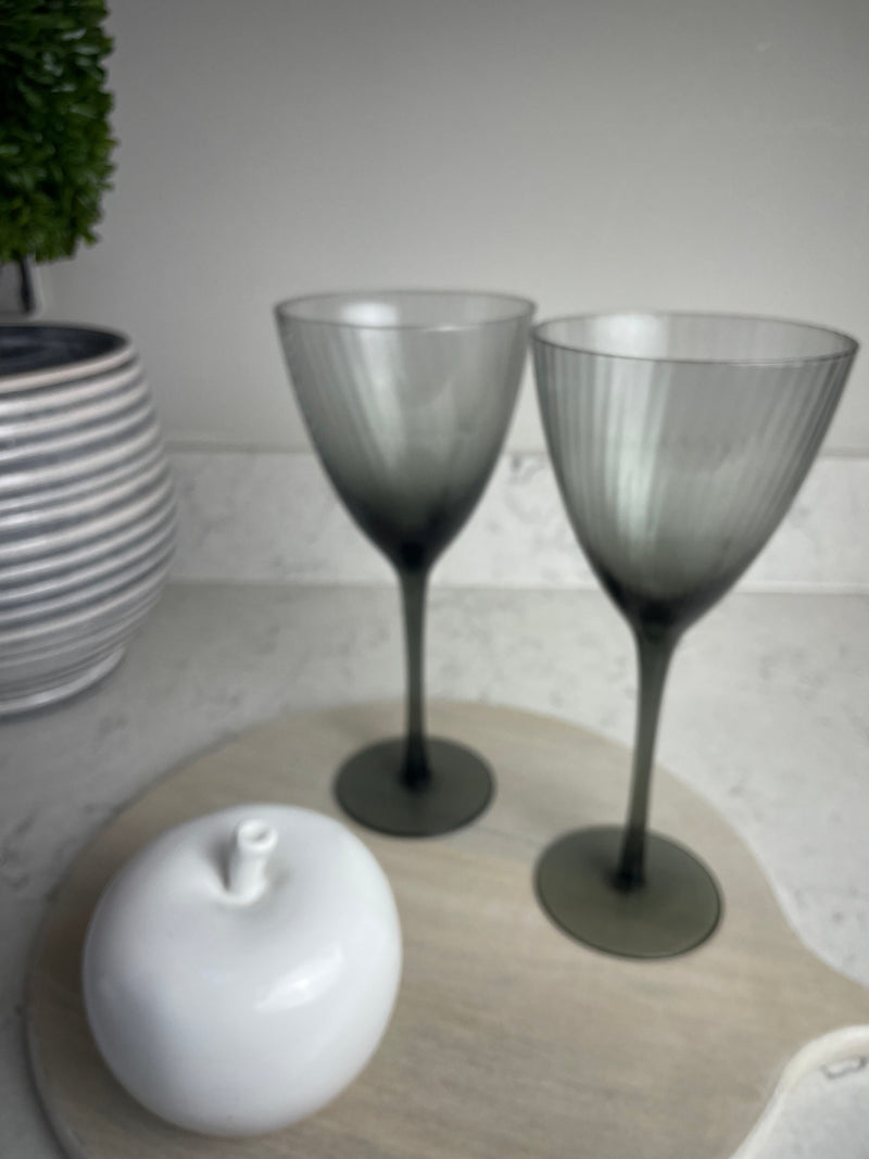 Set of 4 Smoked glass ribbed Berkeley Wine Glasses