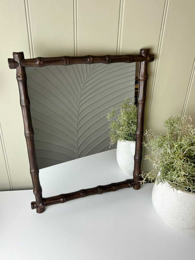 Bamboo Effect Dark Framed Rectangular Mirror 41cmx33cm