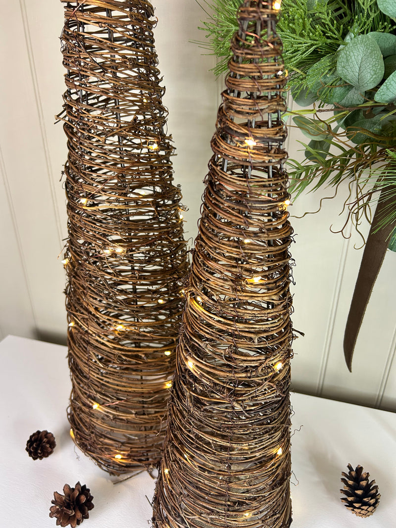 LED cone tree brown twig woven 2 sizes