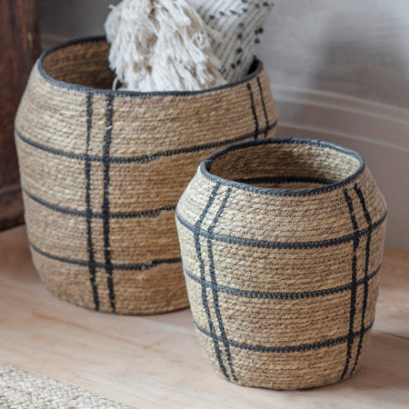 Plaid sea grass lined stripe grid baskets planters 2 sizes