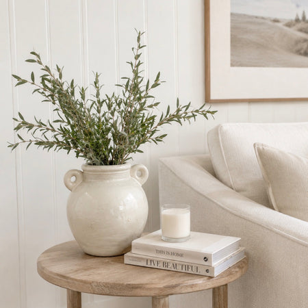 Rustic off white double handle vase