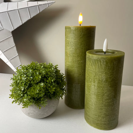 Moss Green Wax Led Flickering Candle with remote and timer