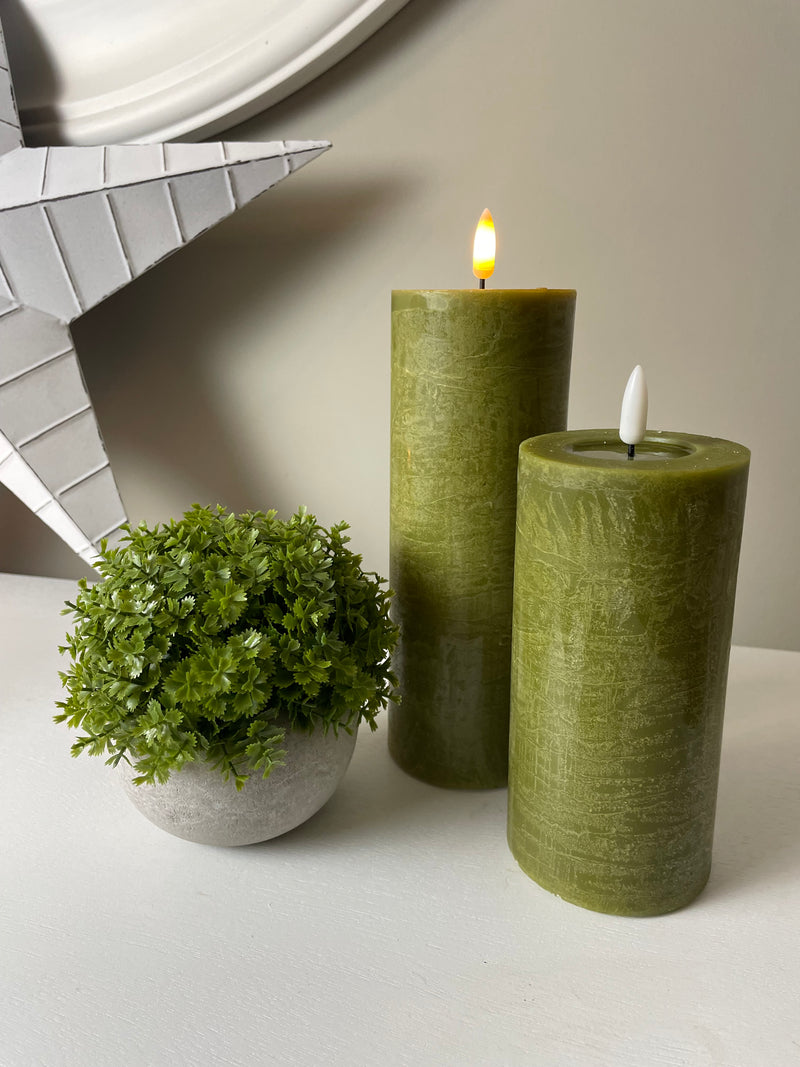 Moss Green Wax Led Flickering Candle with remote and timer