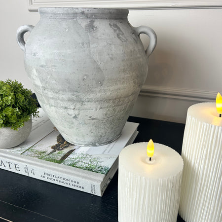 Grey stone rustic double handle vase