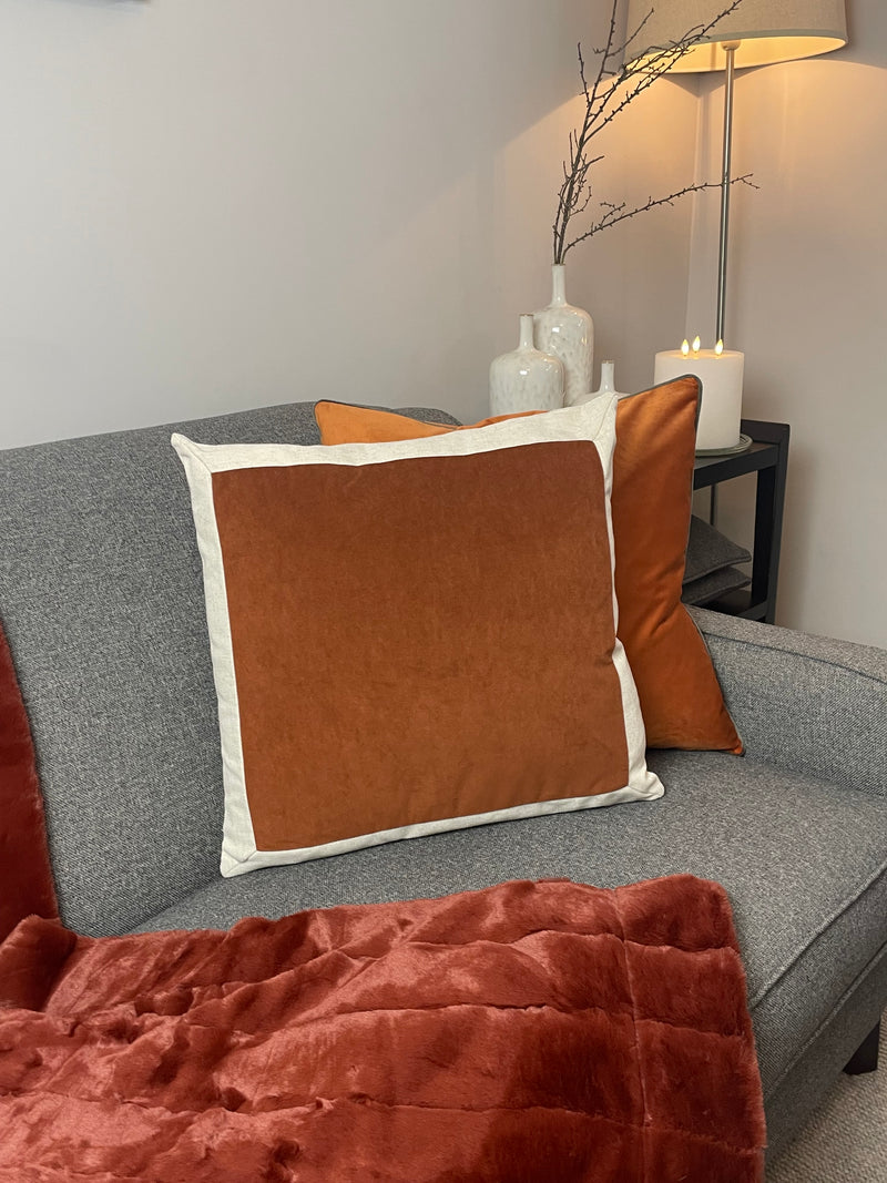 Auden linen natural brick rust large cushion