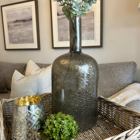 Tall slim neck antique gold bronze lustre vase