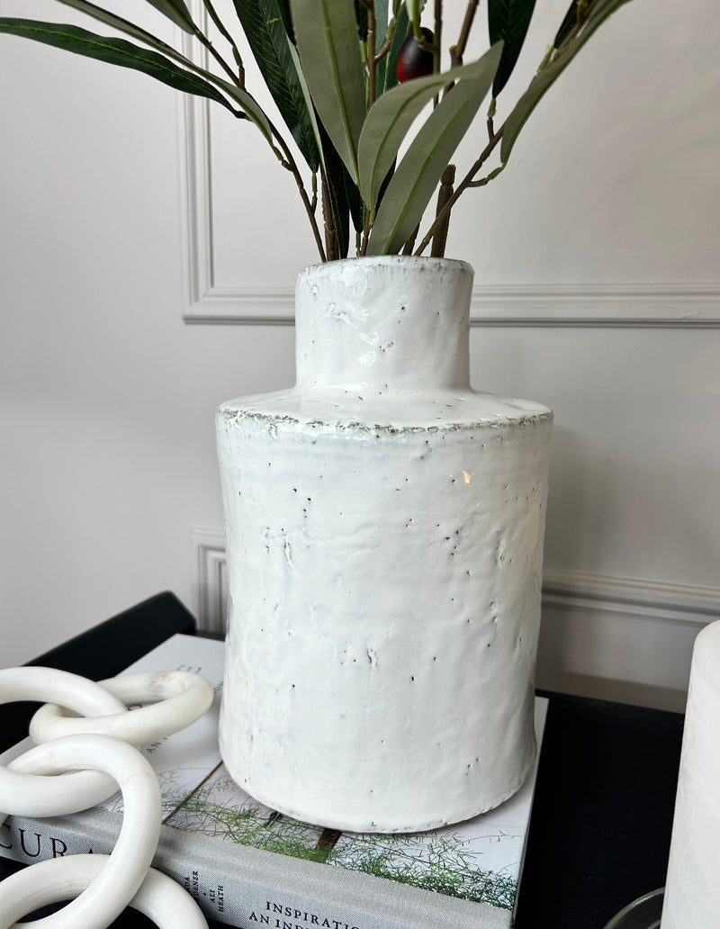 Chunky white rustic finish organic reactive glaze vase