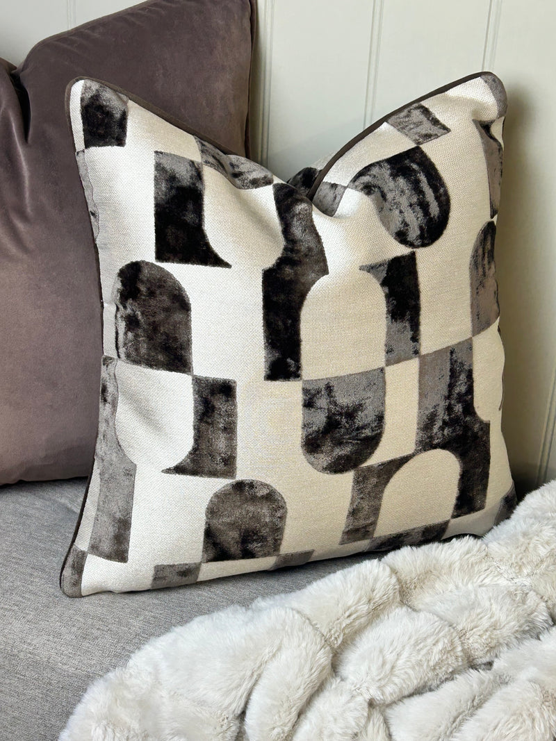 Large Truffle brown Taupe Matt Velvet Piped Edge Cushion 50cm