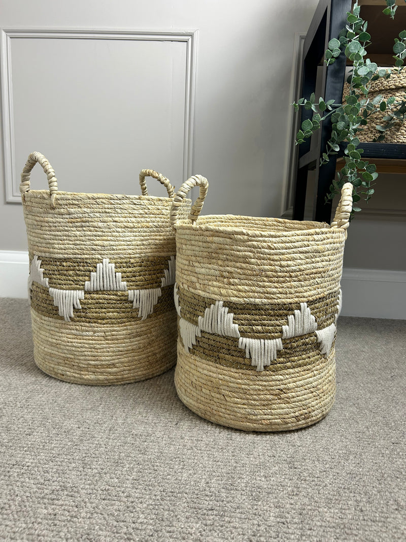 Ecru Aztec Straight Sided Weaved Baskets, 2 Sizes