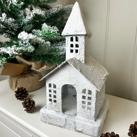 Large frosted rustic church candle holder 27cm