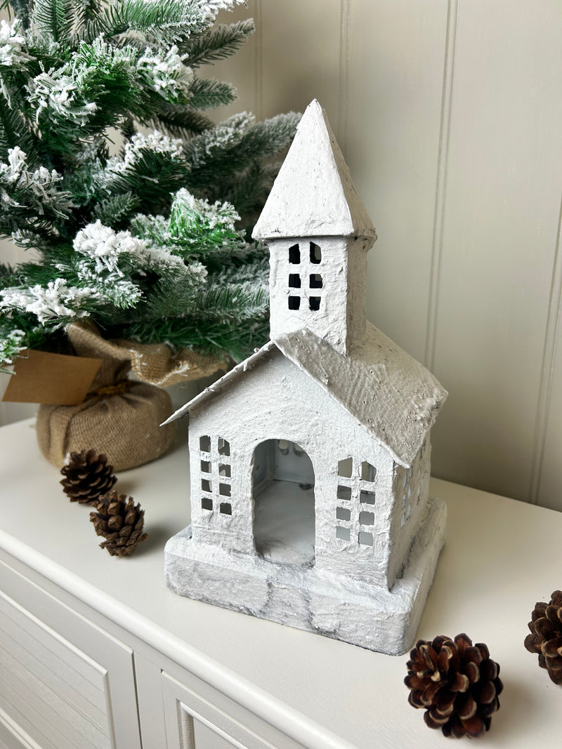 Large frosted rustic church candle holder 27cm