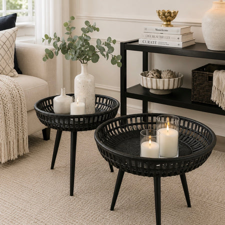 Black bamboo round side table 2 sizes