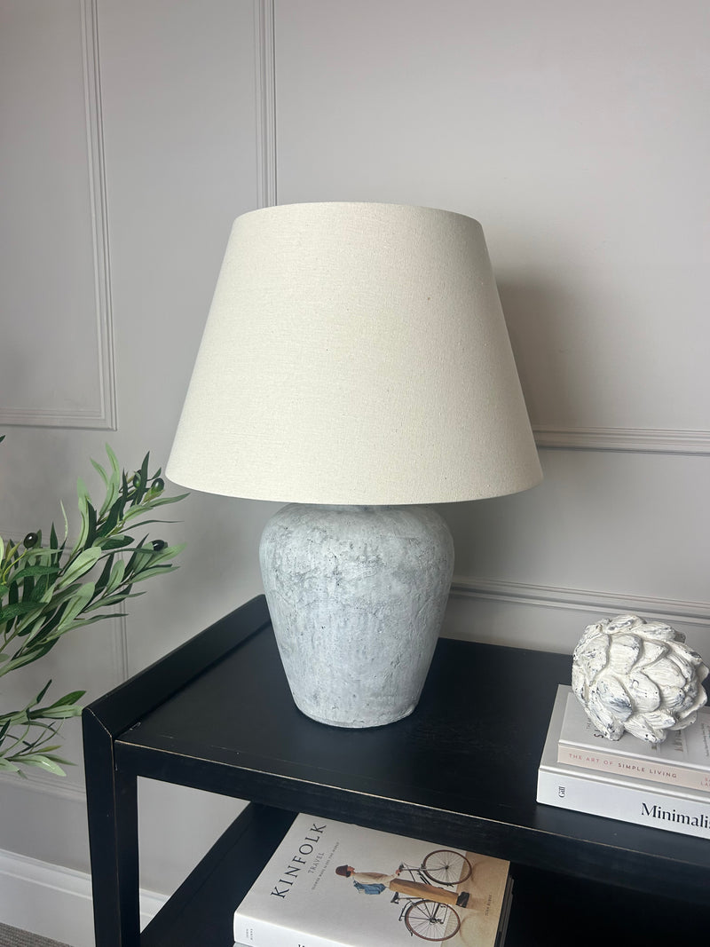 Darcy stone rustic lamp with linen shade